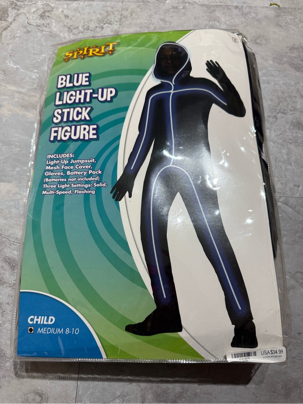 Spirit Halloween Child Blue Light-Up Stick Figure Costume - Size Medium 8-10